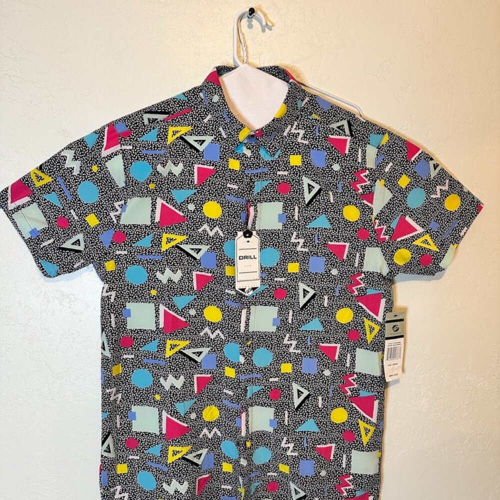 Saved By The Bell Look Button Shirt  SzL Retro 80s Geometric All Over Print